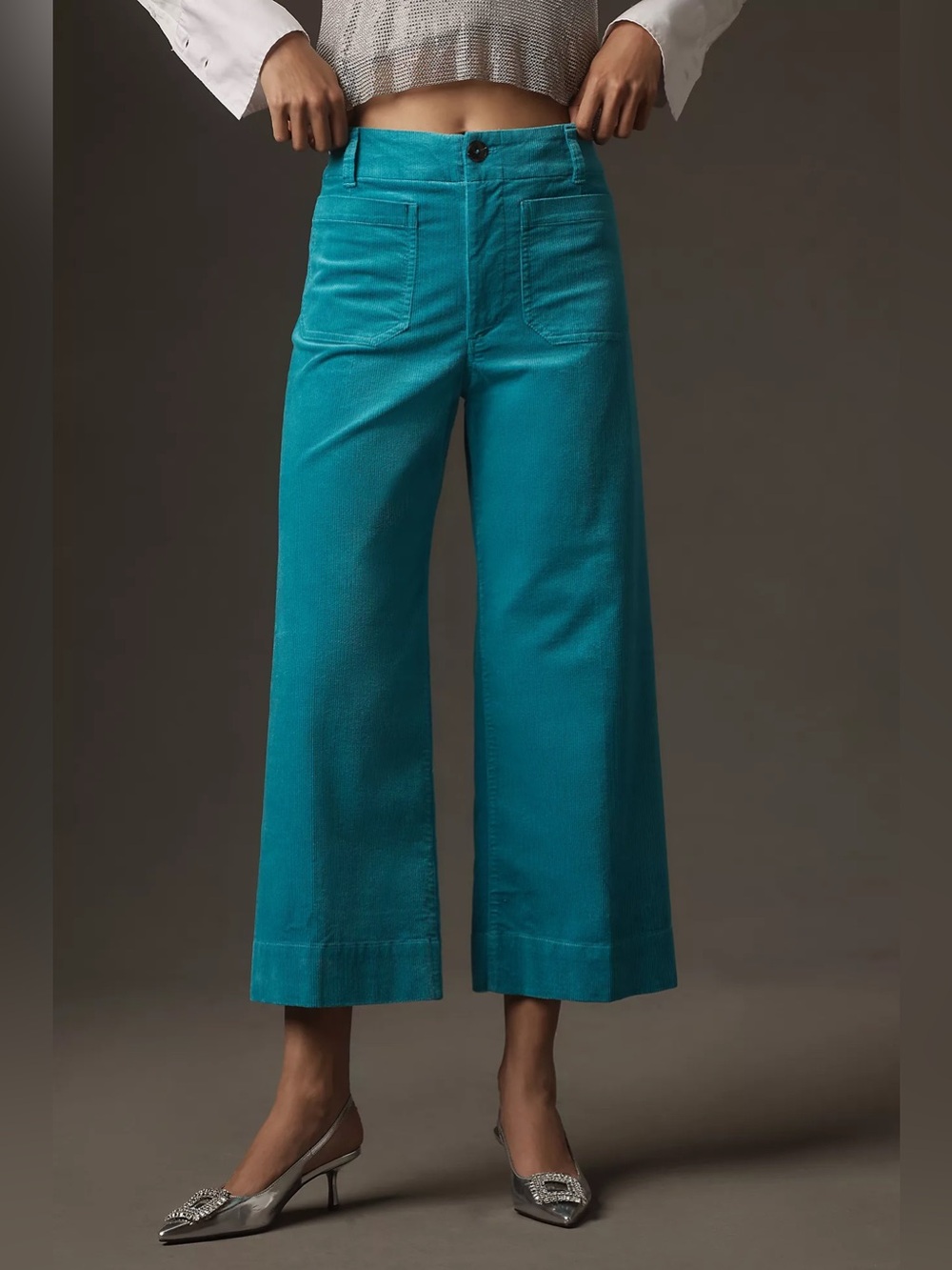 Anthropologie Maeve Colette Cropped Wide Leg Corduroy Pants Turquoise 29 NWOT